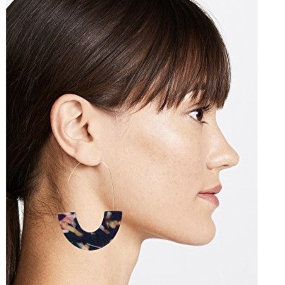 Multicolor Navy Tortoiseshell Drop Hoop Earrings - Picture 1 of 4